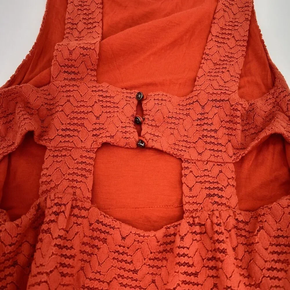 Free People One Wisteria Lattice Orange Lace Dress Size Medium Back Cutouts